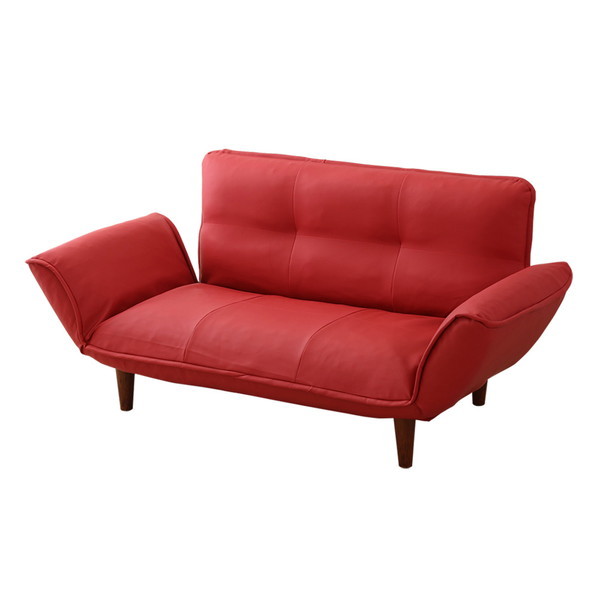 ホームテイスト SH-07-RGN コンパクトカウチソファ Rugano-ルガーノ- (ポケットコイル リクライニング レザー風 日本製) レッド メーカー直送
