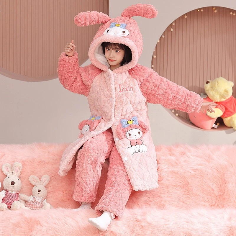 子供用パジャマ冬の女の子3層綿珊瑚ベルベット厚みのある暖かい女の子フランネル親子部屋着