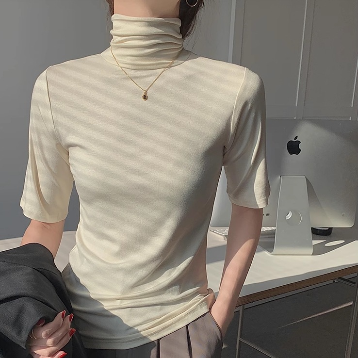 レディース トップス プルオーバー Tシャツ 半袖 タートルネック スリム 細身 スマート 伸縮性 ストレッチ かわいい 大人可愛い きれいめ シンプル カジュアル 上品 おしゃれ かっこいい レトロ