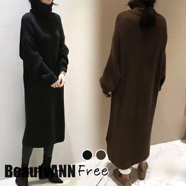 【目玉商品～超人気】新生活 ワンピース レディース ニットワンピース 秋冬 ロングワンピース 長袖 秋 ニット ワンピース 大きいサイズ ワンピース ひざ丈 ローゲージ スリット ハイネック 秋 春