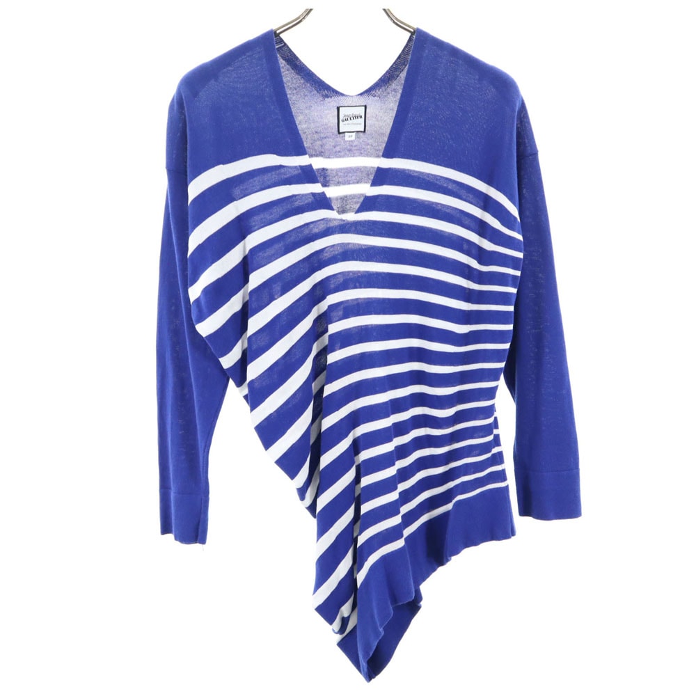 ジャンポールゴルチェ ボーダー柄 長袖 Vネック コットン セーター 38 ブルー系 JEAN PAUL GAULTIER レディース 8,452円