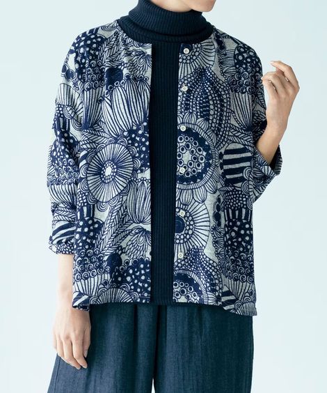 カーディガン シニアファッション 裏起毛プリントカーディガン