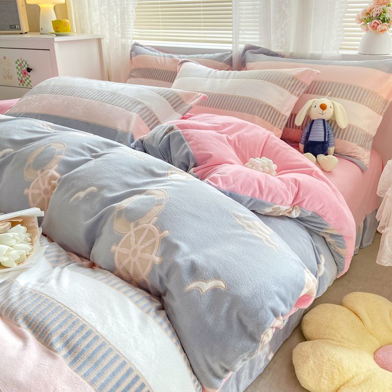 牛乳の絨 4点セット 珊瑚の絨 両面の絨 厚い 静電気防止布団カバー セット 3点セット 4点セット シングル ダブル セミダブル　布団 シーツ ホワイト　シンプルデザイン　北欧 ボックスシーツ