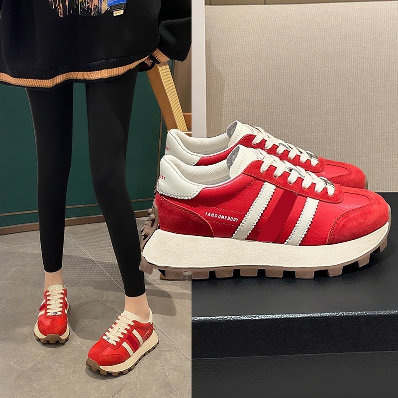 韓国版 2023春新作 Ins カラーブロック フォレストガンプ 靴 レディース 牛革 厚底 ファッション ネットセレブ同風 トレンドカジュアルシューズ 5,355円