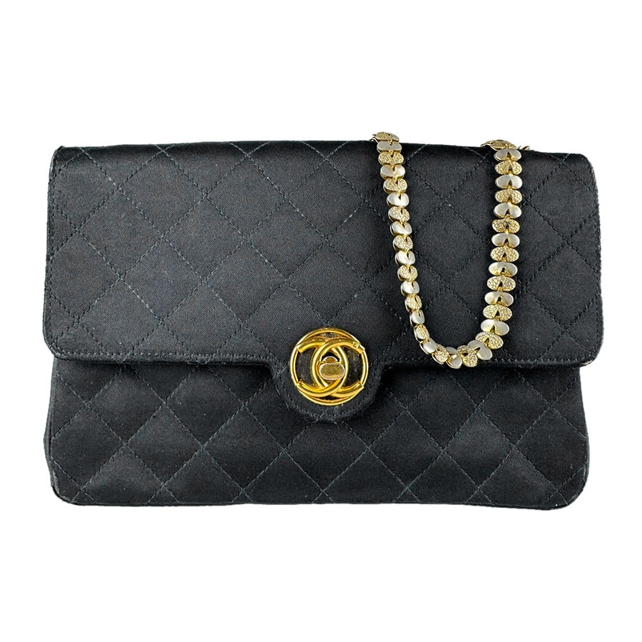 シャネル CHANEL ショルダーバッグ サテン ブラック ゴールド レディース z9763