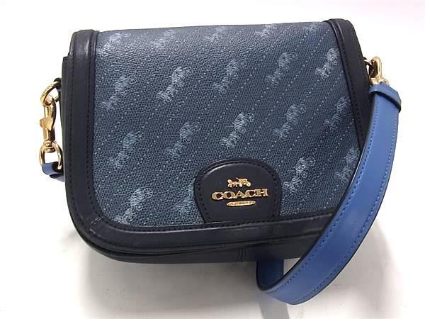 ショルダーバッグ ホースアンドキャリッジ PVC レザー C4059 ゴールド金具 ネイビー系 ハンドバッグ ショッピングバッグ トートバッグ 鞄 ブランド 斜め掛け 肩掛け【本物保証】