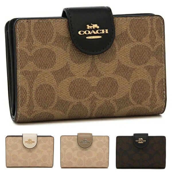 アウトレット 二つ折り財布 シグネチャー コーテッド キャンバス ミディアム コーナー ジップ ウォレット レディース CW786