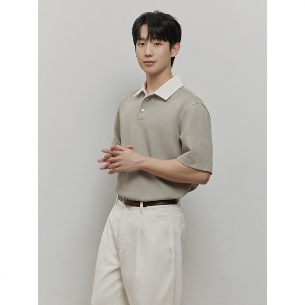 [マインドブリッジ] ワッフルティッシュカラーセミオーバーカラーTシャツ_2色