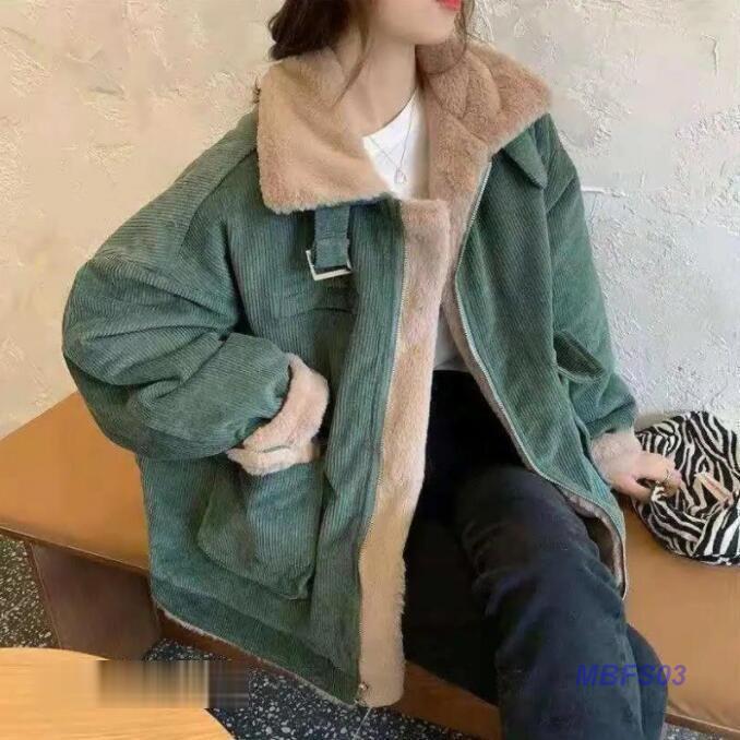 コーデュロイジャケット　コーデュロイ裏ボアブルゾン コーデュロイボアジャケット Gジャン　秋冬　ジャケット　ショート丈コート　アウター　レトロ レディース 5,118円