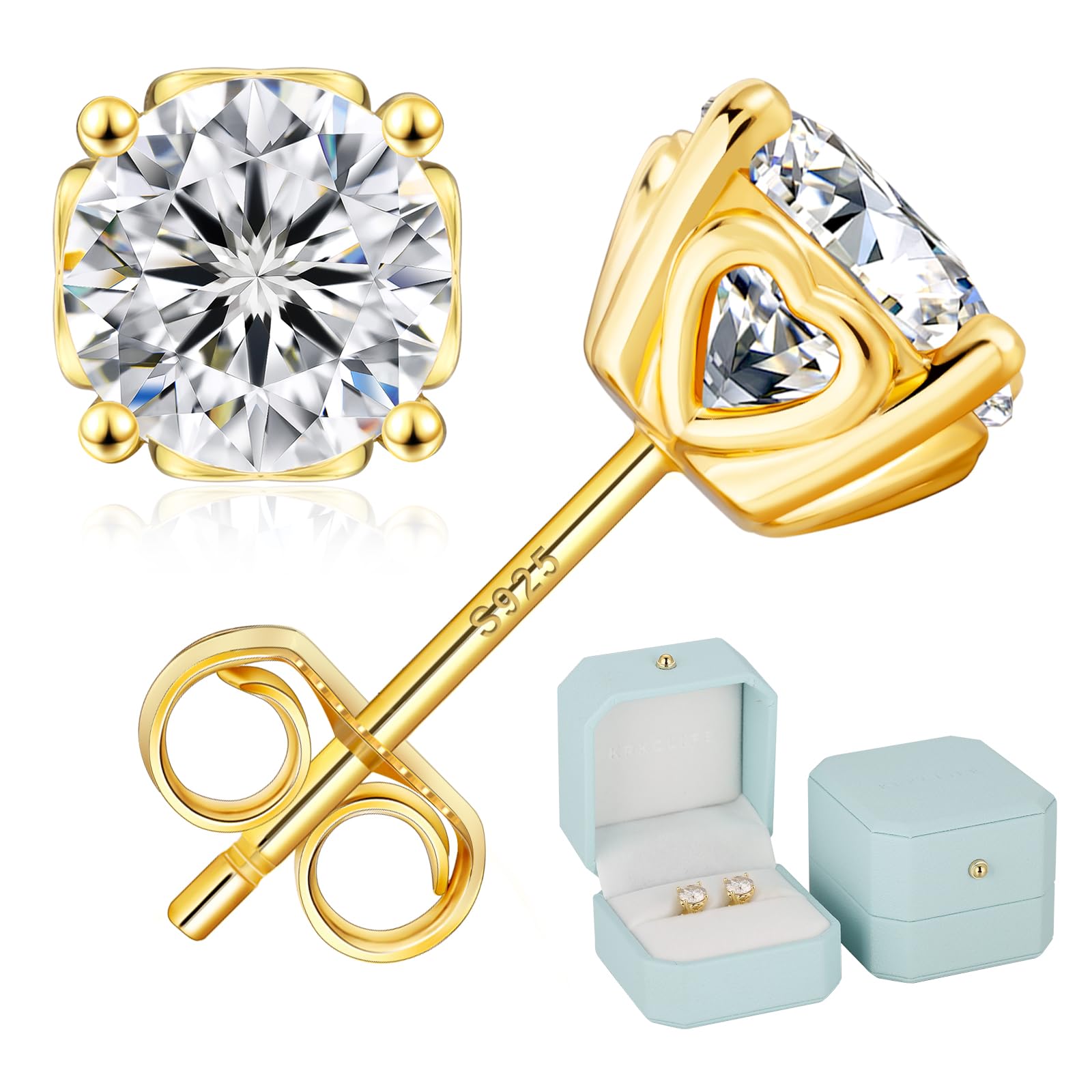 KRKC&CO モアッサナイト ピアス 一粒ダイヤ レディース シルバー925 1ct-3ct DカラーVVS1ジュエリー スタッドピアス 両耳 誕生日プレゼント ギフトボックス付き