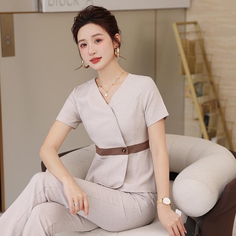 セットアップ ユニフォーム エステ サロン 制服おしゃれ 半袖 七分袖 上下セット 美容院工装職業装通勤