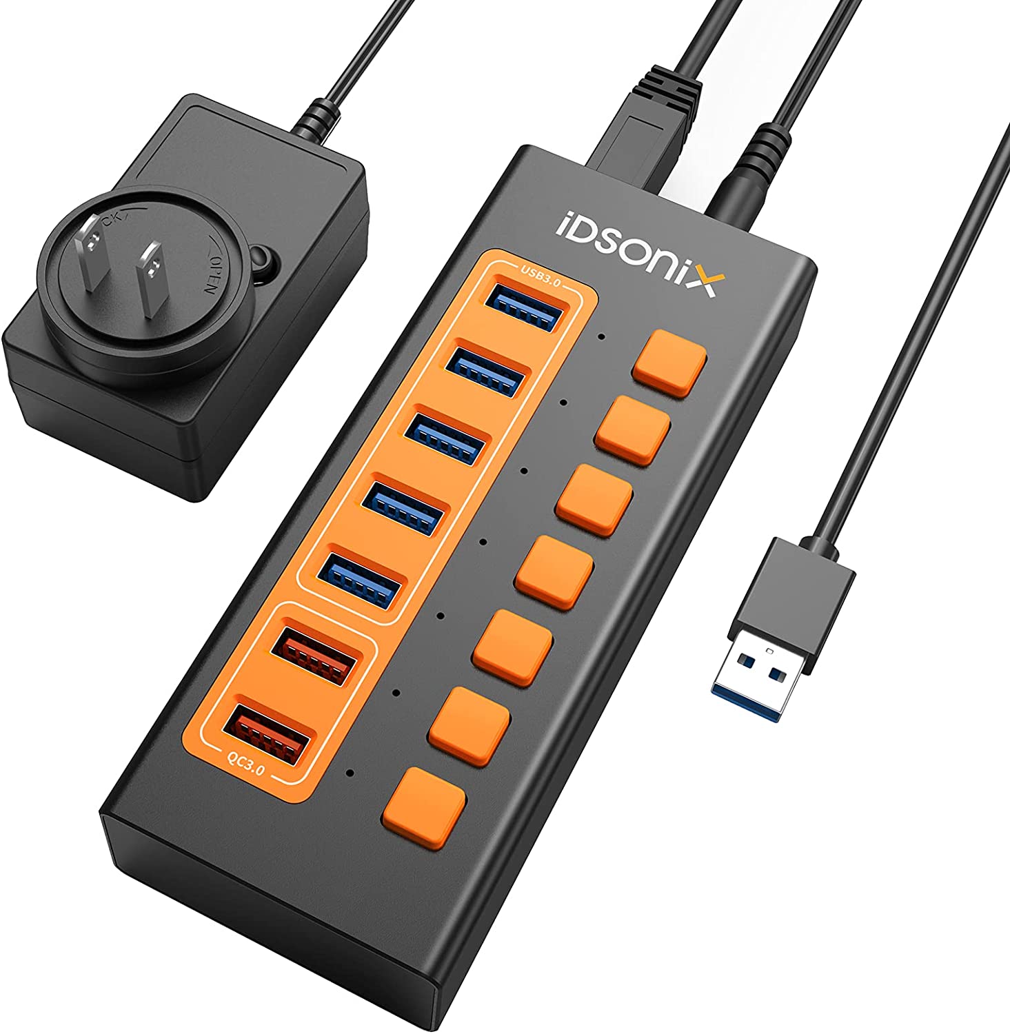 【本日限定価格】 iDsonix 壁掛けUSBハブ セルフパワー 独立スイッチ付 5V2.4A急速充