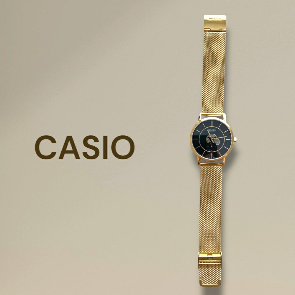 日本未発売 カシオ CASIO 腕時計 メンズ ユニセックス 収納ケース付き シンプル メッシュベルト ゴールド ブラック 防水 ビジネス カジュアル プレゼント ギフト 時計 男性 誕生日 記念日