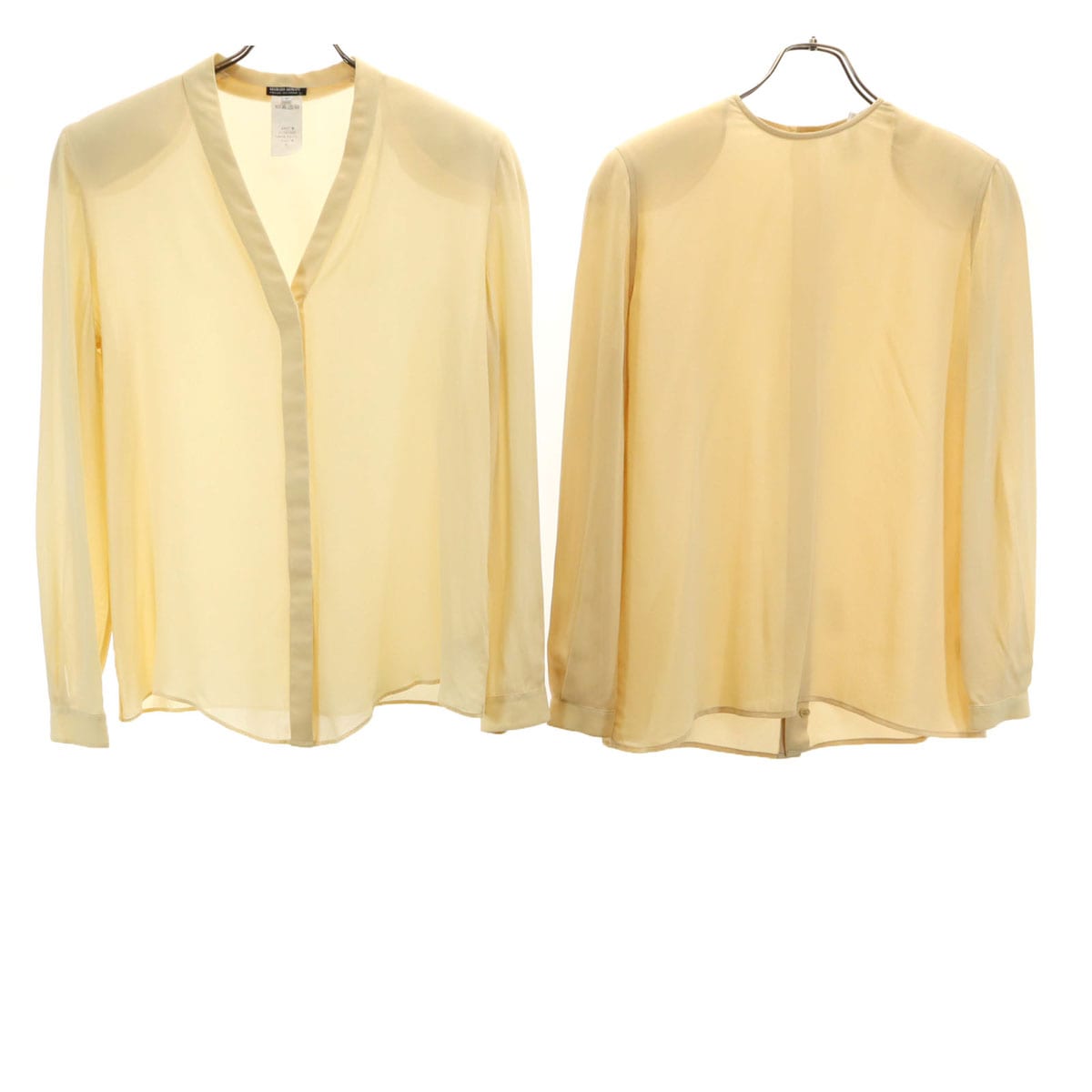 80s 90s イタリア製 シルク100％ オールド 長袖 2点セット ブラウス 38/40 イエロー系 レディース 古着