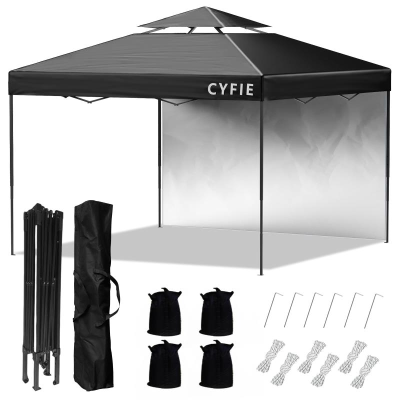 CYFIE タープテント 3mx3m サイドシート1枚付 ワンタッチタープ 風抜けベンチレーター付 テント ワンタッチ 高さ3段階調節 uvカットコーティング 高耐水加工 ワンタッチテント 組立て簡単