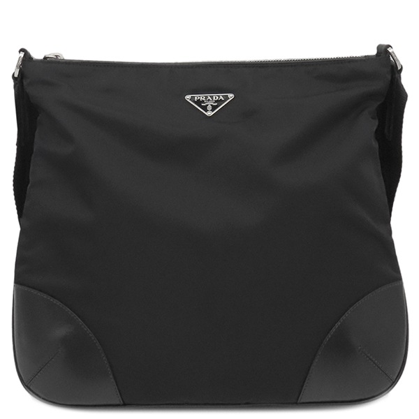 プラダ PRADA ショルダーバッグ 三角ロゴ ナイロン レザー NERO シルバー金具 黒 TESSUTO LIGHT ロゴプレート BT0326 【中古】
