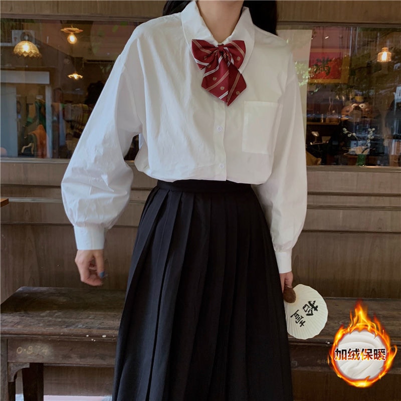 レディース 裏起毛 カレッジ風長袖ホワイトシャツ JK 制服 学生485