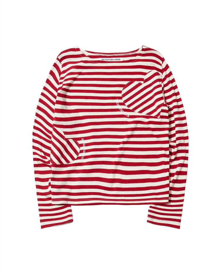 【THE MUSEUM VISITOR】 HEART STRIPE LONG T-SHIRT : WINE