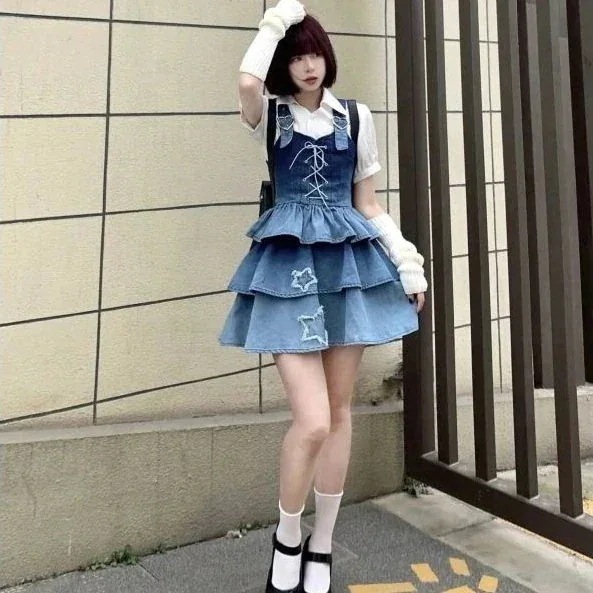 2025年新作店長おすすめ!ロリータ コスプレ グラーデション デニム サロペットスカートサンタコスプレ