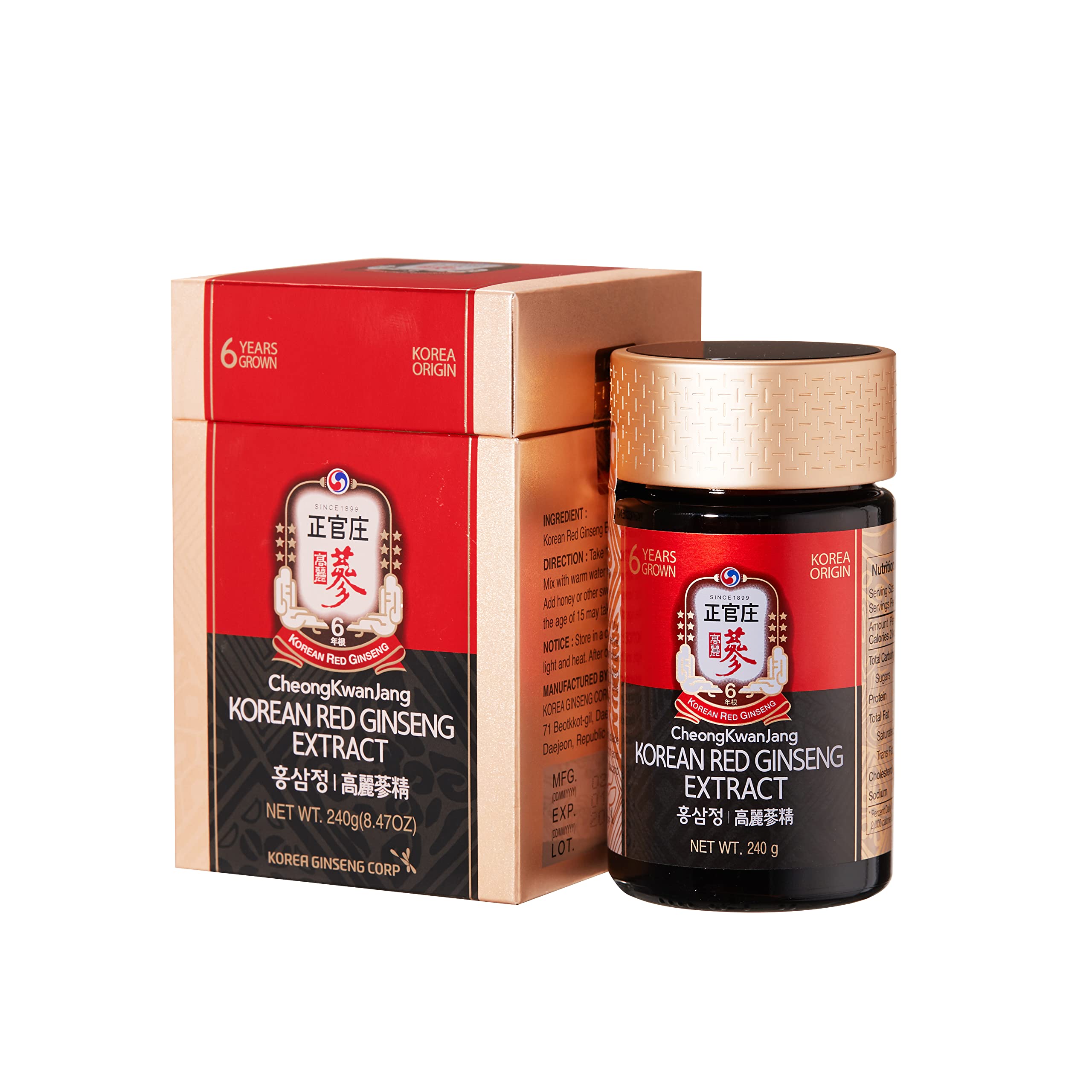 正官庄(ジョンガンジャン) 紅参エキス 240g 韓国産 6年根 高麗人参 濃縮エキス 240,000mg 100％ 朝鮮人参 紅参(ホンサム) ginseng サプリ 国内正規品
