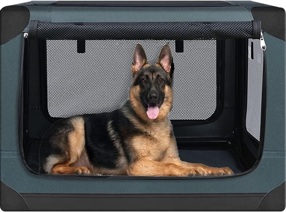 折りたたみペットケージ 犬ケージ 犬用クレート 猫用キャリーカート 持ち手付き 犬猫兼用 折りたたみ簡単『室内休憩急な来客時アウトドア病院キャンプに大活躍！ 』 (XL ダークグリーン)