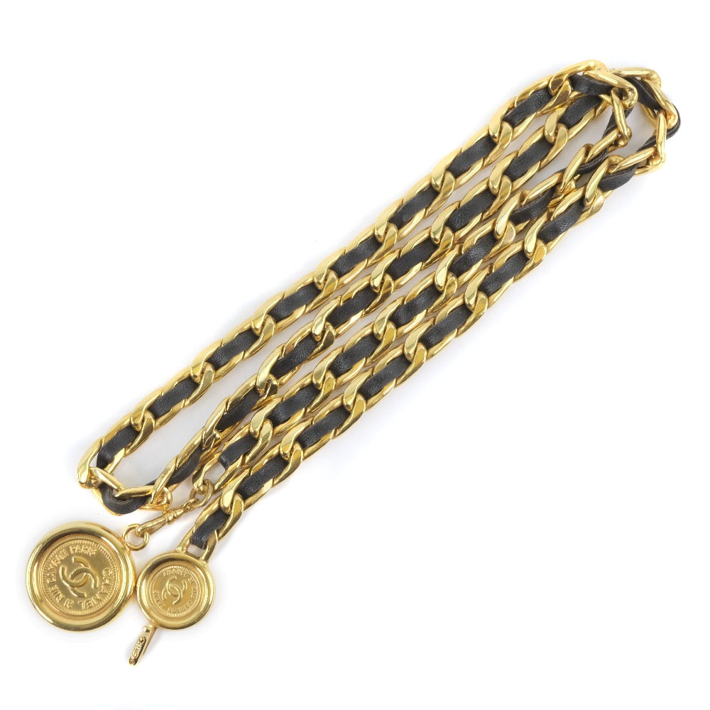 チェーンベルト ベルト レザー 金メッキ 黒 95A レディース 中古品 Aランク