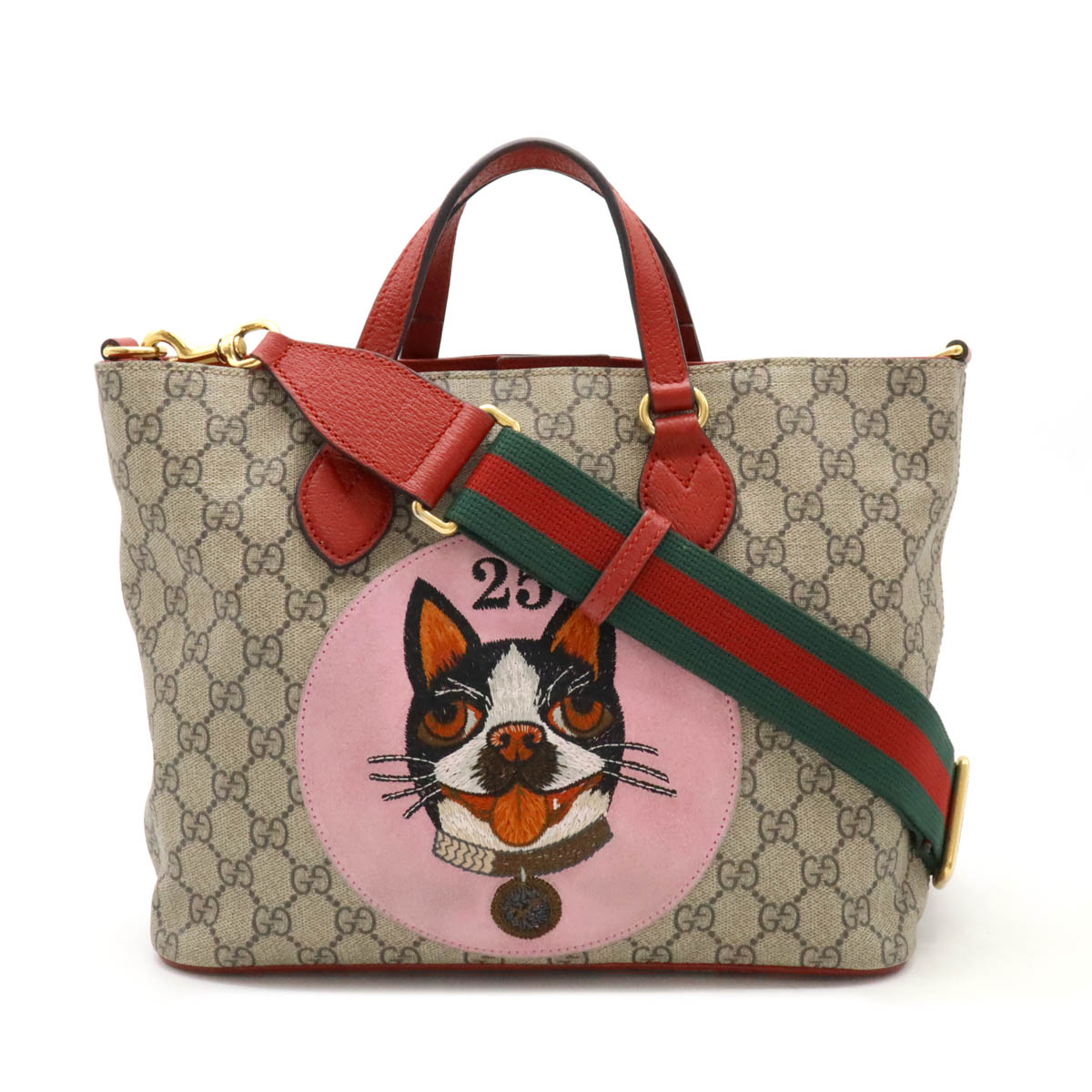 GGスプリーム BOSCO ボスコ アップリケ 犬 ドッグ トートバッグ 2WAY ショルダーバッグ ベージュ ピンク レッド 47388