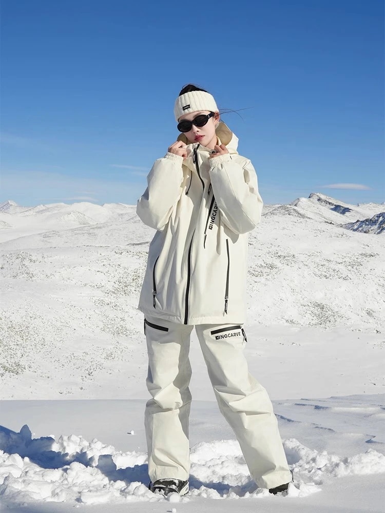 スノーボードウェア20242025上下セットレディースメンズ防水20000ジャケットアウターパンツ黒ベージュスノボースキーウェアスノボウェア韓国風防水防寒防雪保温防風