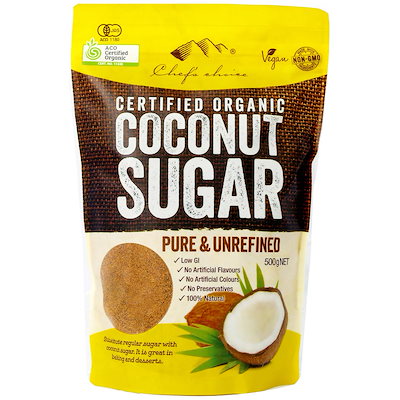 他サイト： シェフズチョイス オーガニック ココナッツシュガー 有機JAS BRC Kosher Organic Coconut Sugar (500g x 1袋)の商品画像