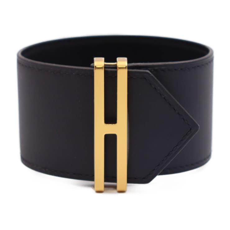 新品未使用展示品 HERMES エルメス ブレスレット H010694CCAA Elan エラン 表記サイズ T2 ヴォースイフト ブラック U刻印 ゴールド金具【本物保証】