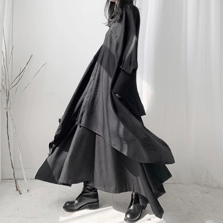 【ゆったり】枚で視線を奪うシャツ+スカートワンピースセット