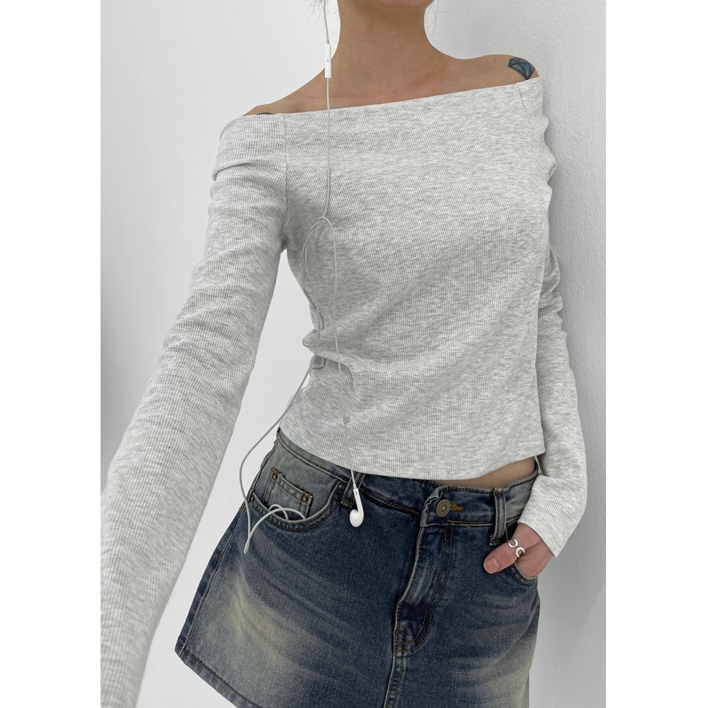 ブラックアップ [春新品] [MADE] ユタオフショルダー長袖Tシャツ