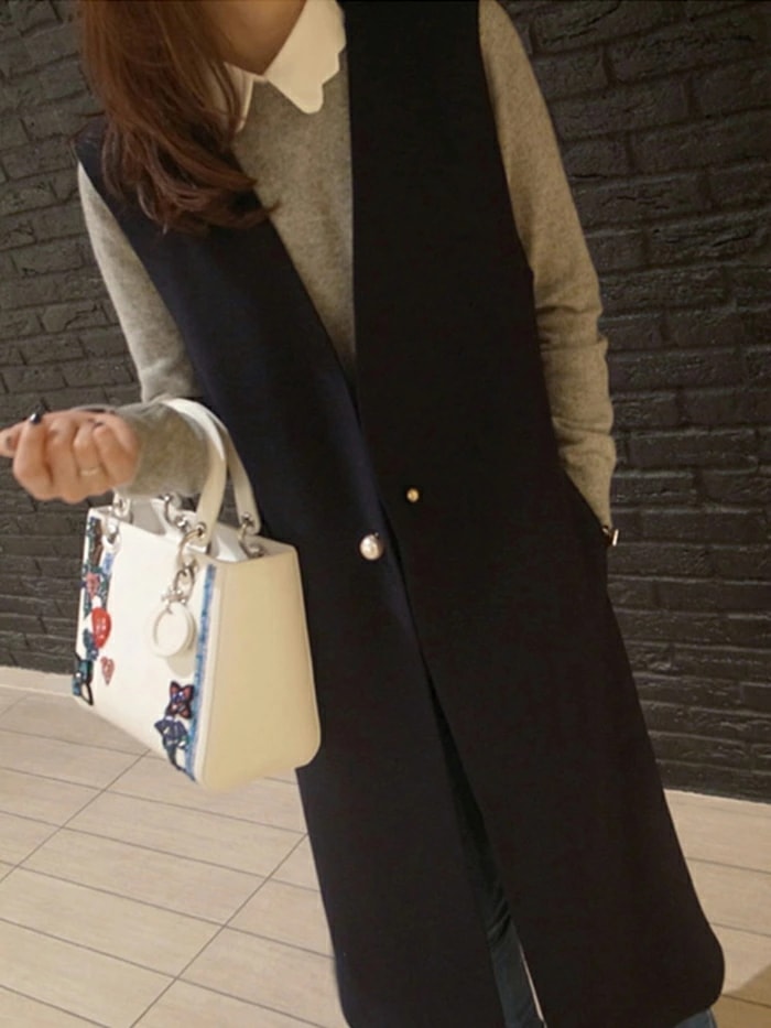 ジレ ベスト コート 春服 レディース ロング ロング丈 ジレ ベスト レディース パール トレンチベスト 前開き スーツ 無地 大きいサイズ おしゃれ アウター ブラック ネイビー 春 夏 カジュア