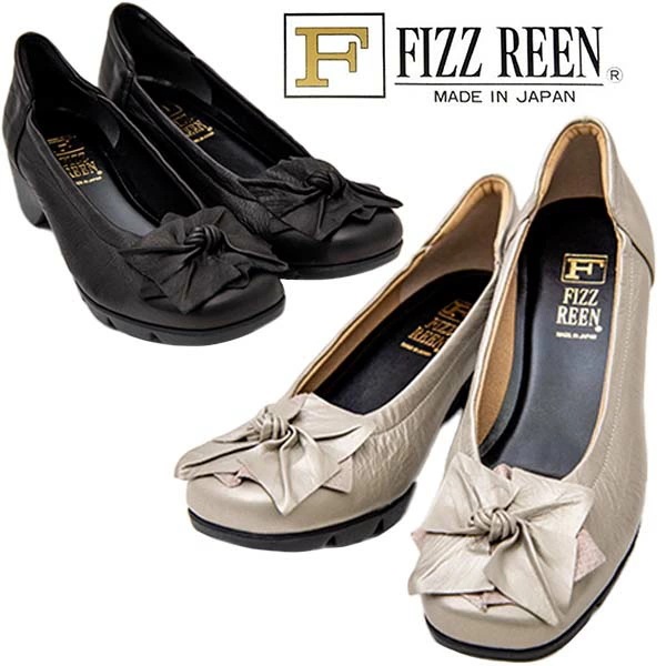 FIZZ REEN フィズリーン 1634 レディース パンプス 日本製 本革 ウエッジソール 低反発 衝撃吸収 ウレタンソール スクエアトゥ 脱げにくい 花モチーフ 軽い 足に優しい マザータッチ
