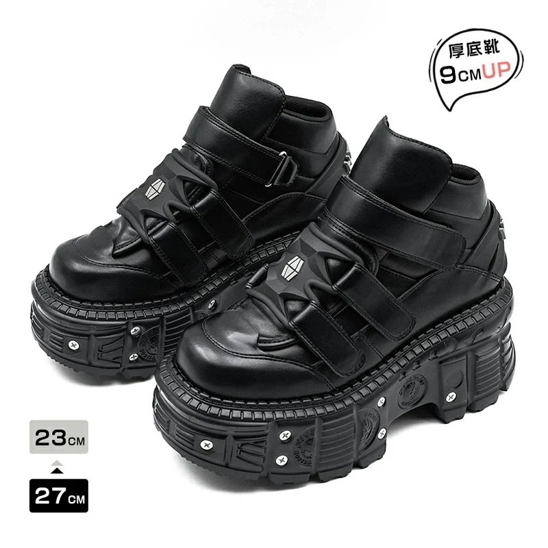 厚底靴 厚底ブーツ 秋冬 ショート レディース ヒール高9cm 歩きやすい 身長アップ 疲れにくい ショートブーツ ハイヒール ブーツ 美脚 ヴィジュアル系 ビジュアル系 シック パンク 原宿系 ロ