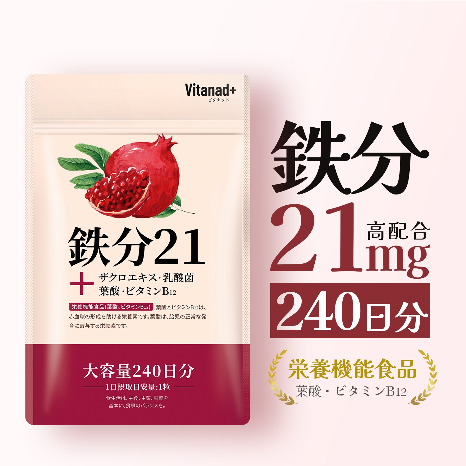 Qoo10] Vitanad+ 鉄分 21mg (240日分) 鉄サプリ : サプリメント