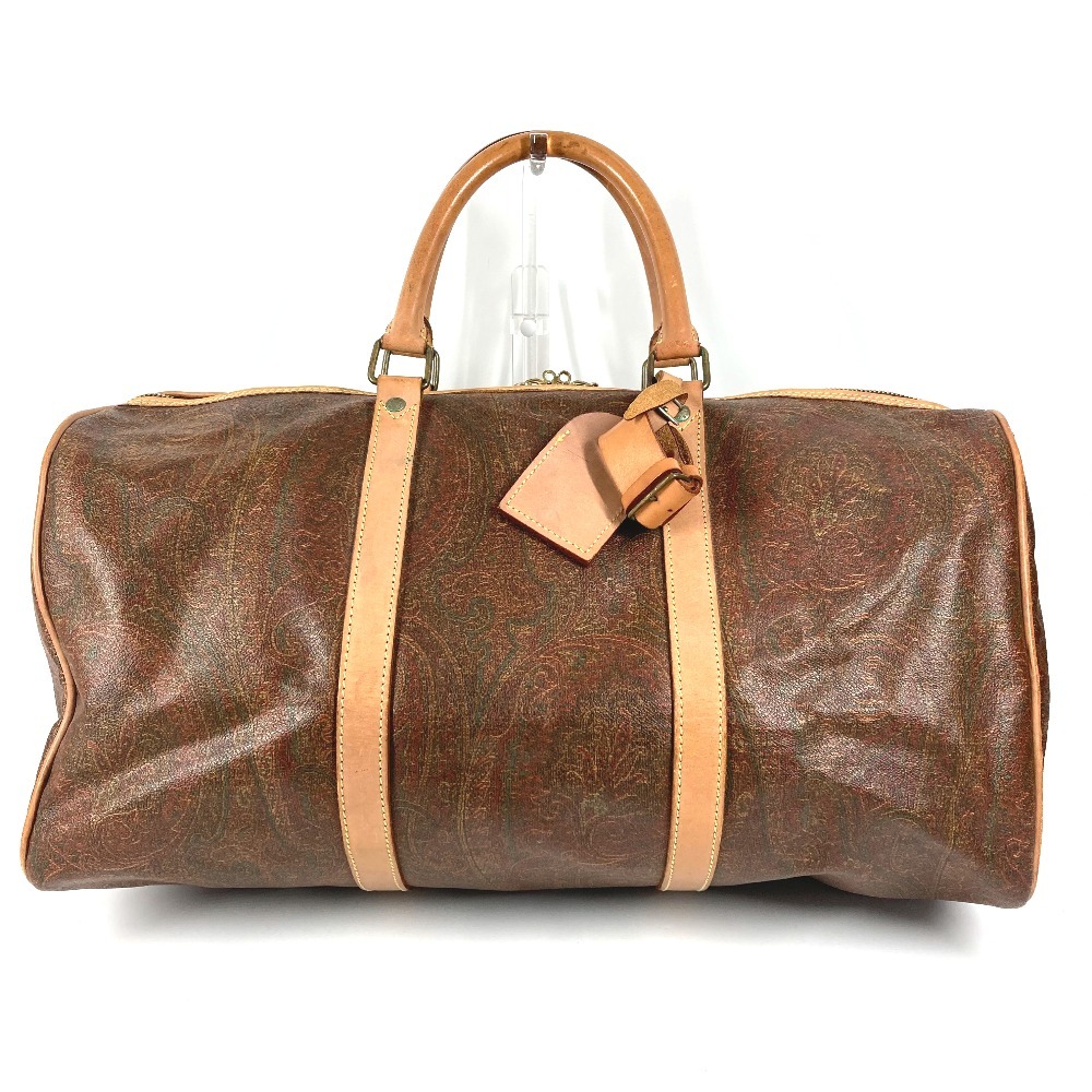 ETRO エトロ ボストンバッグ ペイズリー柄 ロゴ ハンドバッグ トラベルバッグ 旅行バッグ PVC/レザー ブラウン