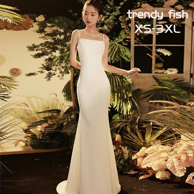 白 前撮り ドレス 二次会 ドレス 花嫁 ウェディングドレス ウエディングドレス イブニングドレス 白 キャミソール ワンピース ドレス 白 マーメード トレーンあり 二次会ドレス 花嫁ドレス 二次会