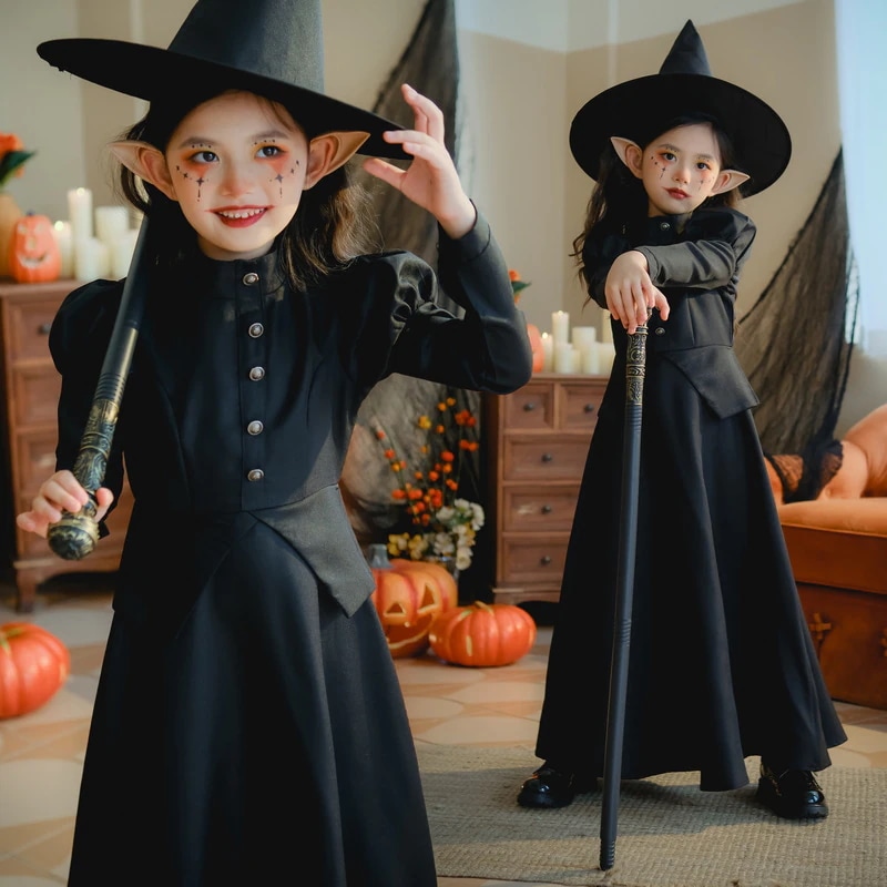 ハロウィン 子供用 コスチューム コスプレ マジシャン 魔女 ローブ パフォーマンスコスチューム 吸血鬼 パフォーマンス 子供服 ドレス