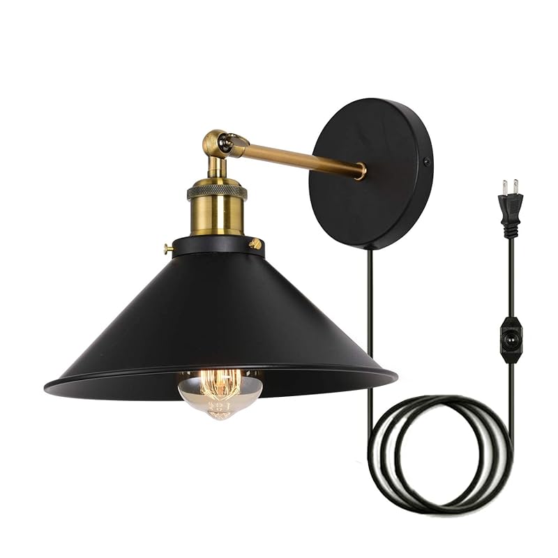 Lightess ブラケットライト コンセント式 レトロ ウォールライト 壁付け照明 工事不要 180角度調節 調光スイッチ付き スポットライト 玄関ライト アンティーク調 北欧 工業系 居間照明