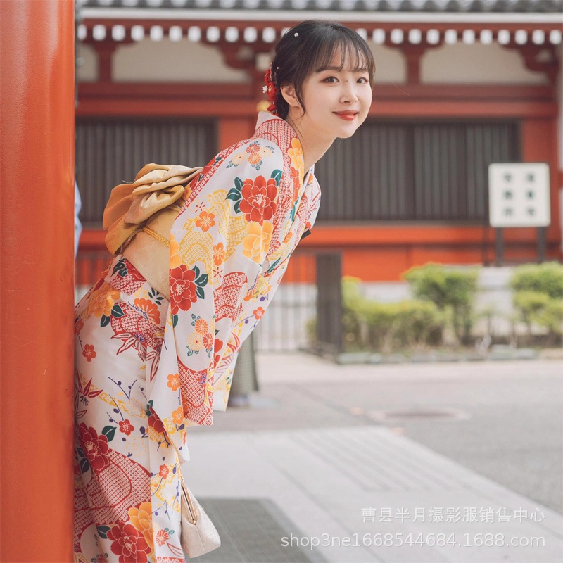 【フォトジェニック】少女用 着物風ワンピース レトロ改良浴衣 撮影用 和モダン セルフ写真対応