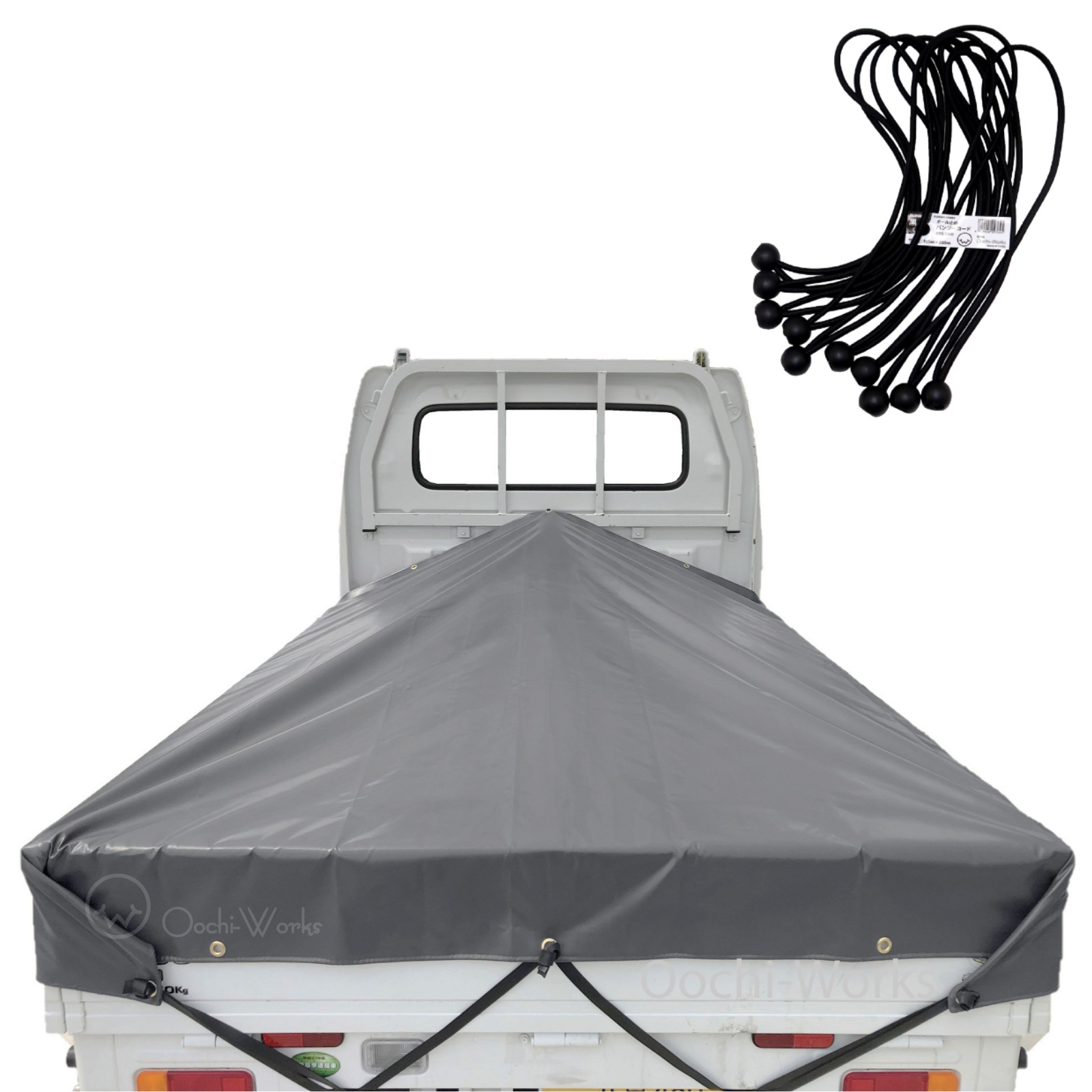 バンジーコード 10本付 軽トラックシート スロープ型 シート単品 グレー (前)2.0ｍｘ(後部)1.9ｍｘ(長さ)2.15ｍ 台形シート