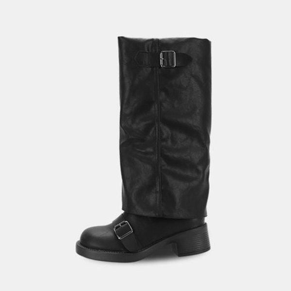 女性レザーロングブーツ背が高くなるバックルストラップブーツLSS639