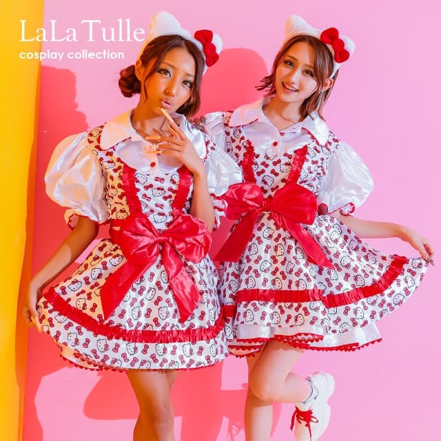 【即日発送】 ハロウィンコスプレ コスプレ ハローキティ フレアスカート 4点セット 衣装 仮装 キャバ ドレス キャバ嬢 レディース 女性 コスチューム セクシー エロ 過激 ハロウィン 可愛い