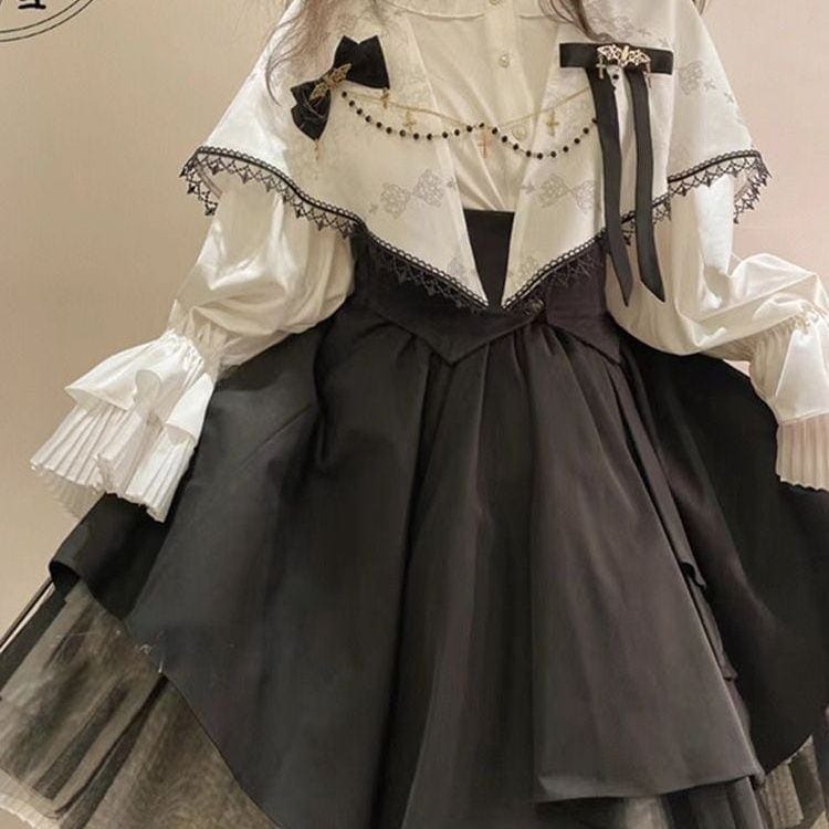 ゴシックパフスリーブブラウス＋コルセット＋スカート ロリータシスタースタイル コスプレ