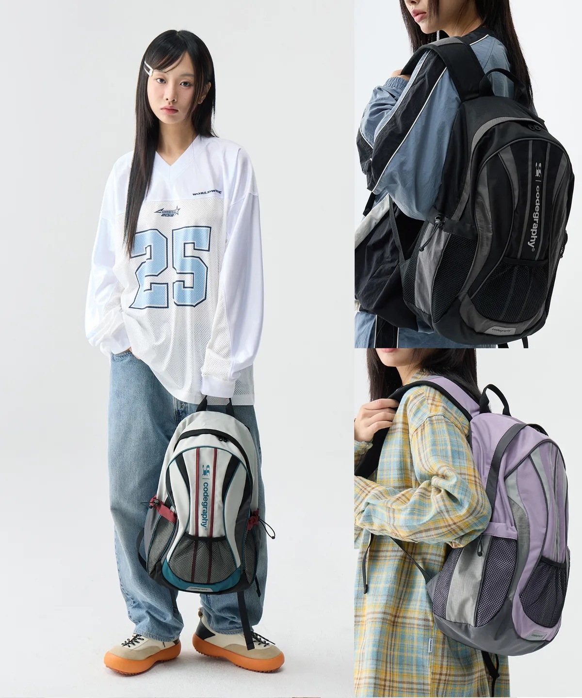 [CODEGRAPHY]★韓国人気★WAVE CODE GRAFFITI PIPING BACKPACK Qoo10 CODE GRAPHY WAVE コードグラフィー スクエア ラ