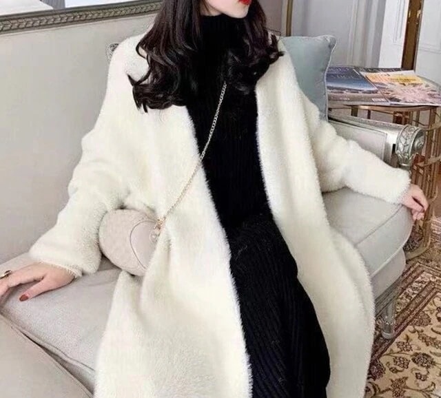 レディース シャギー ルーズ ロング カーディガン モヘアシャギー ニット アウター 防寒羽織り 長袖