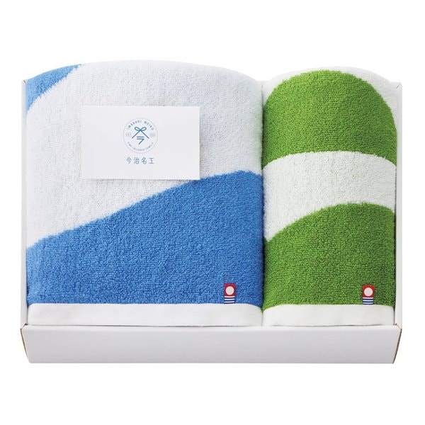 今治名工 タオルセット バスタオル1枚/フェイスタオル1枚/ブルー/グリーン ZOA615624034 4,510円
