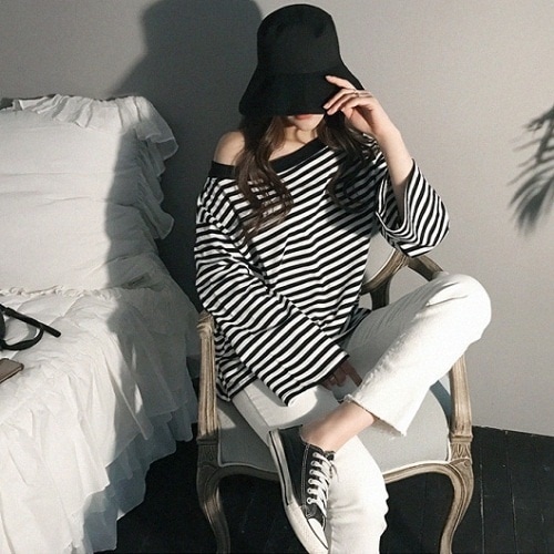 2017.ボートネックボーダー長袖シャツ(ブラック)