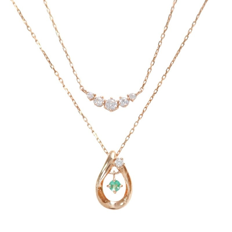 リボン済＆紙袋 4c 正規品 ネックレス レディース 2本セット 5月誕生石 誕生日 ペンダント 4度 プレゼント エメラルド アクセサリー シルバー 祝い 喜ばれるギフト